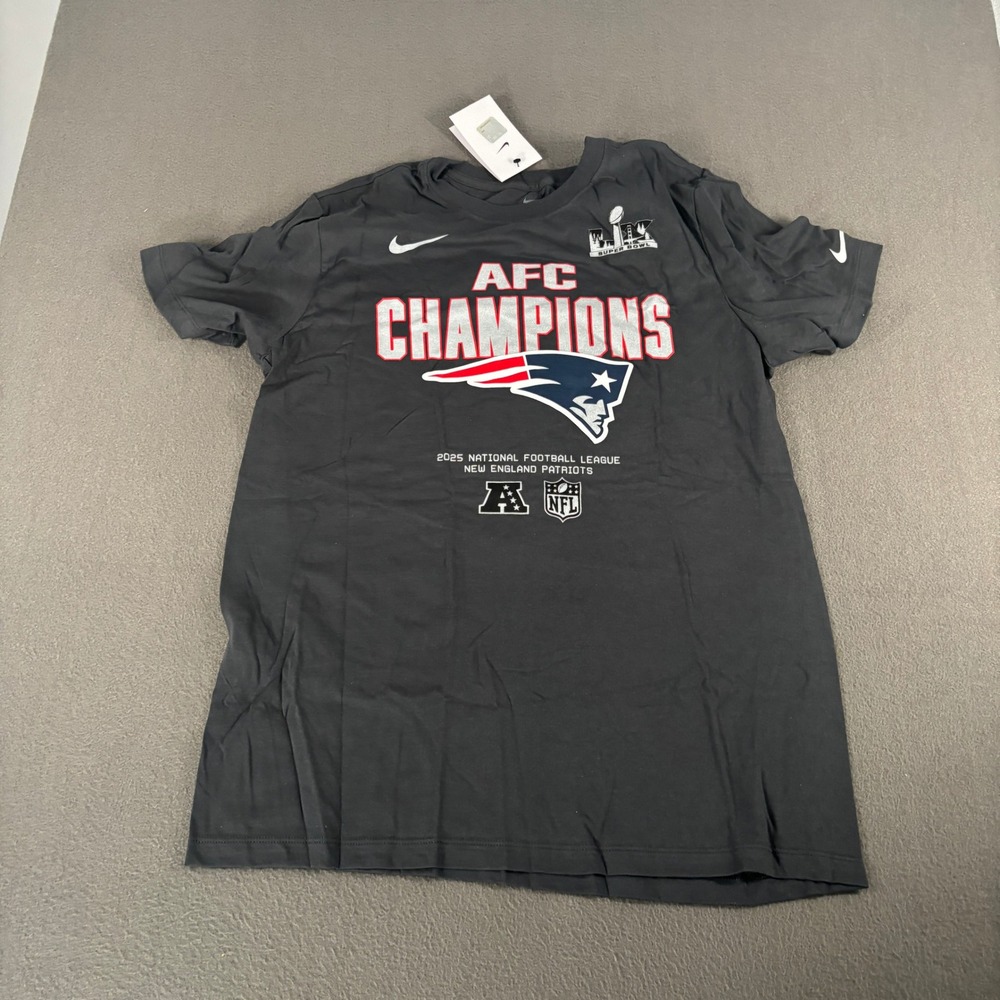 Nike New England Patriots AFC Champions T-Shirt Large Grey 2025 Super Bowl LIX